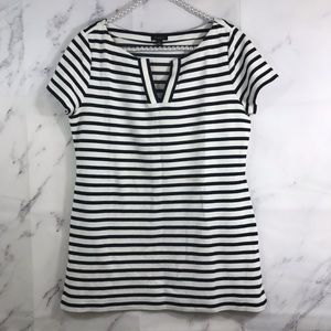 Ann Taylor Striped Stretch Knit Top Split Neckine